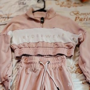 Ryderwear, cropped top jacket, pink and white, size small